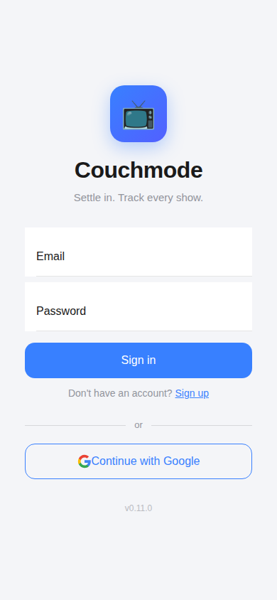 The Couchmode sign-in screen